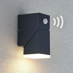 Lindby LED-væglampe Sally, 15 cm, antracit, IP54, sensor