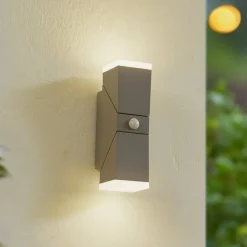 Lindby Væglamper>LED-væglampe Sally, 22 cm, grå, IP54, sensor