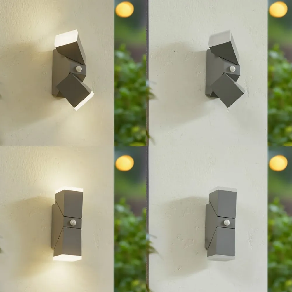 Lindby Væglamper>LED-væglampe Sally, 22 cm, grå, IP54, sensor