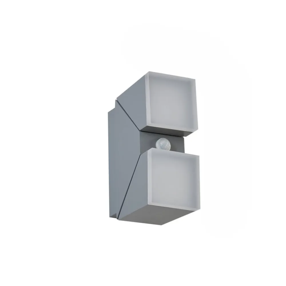 Lindby Væglamper>LED-væglampe Sally, 22 cm, grå, IP54, sensor