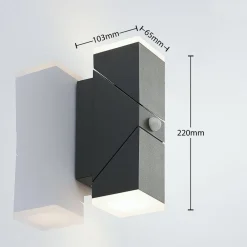 Lindby LED-væglampe Sally, 22 cm, antracit, IP54, sensor