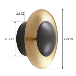Lindby LED-væglampe Tiama, metal, sort/guld, Ø 20 cm