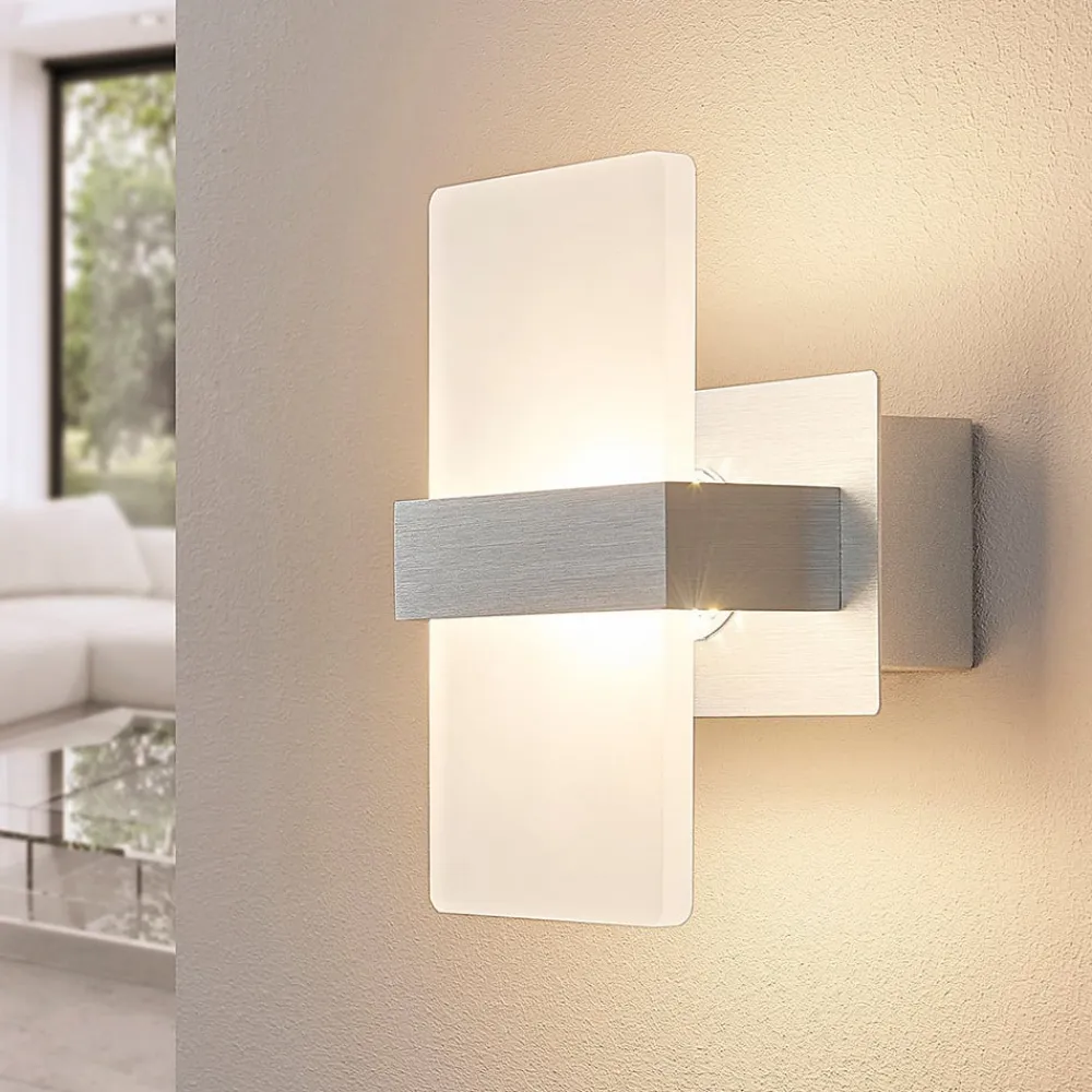 Lindby LED-væglampe Yorick, 18 cm, aluminium/hvid med afbryder