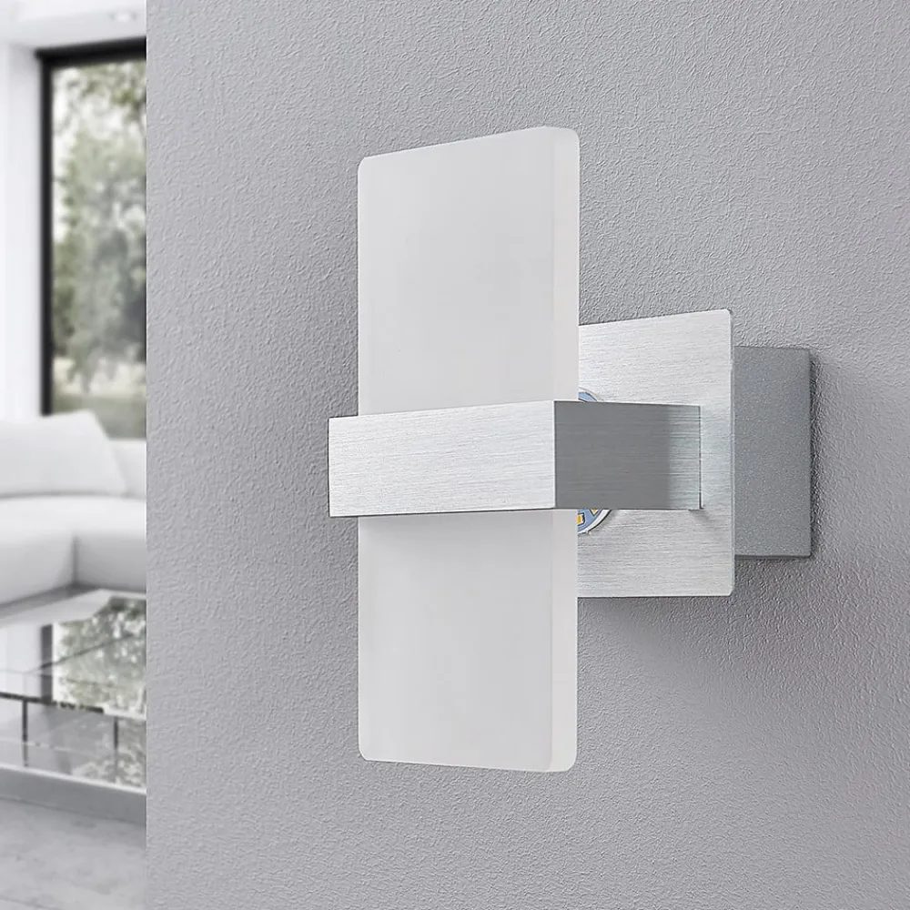 Lindby LED-væglampe Yorick, 18 cm, aluminium/hvid med afbryder