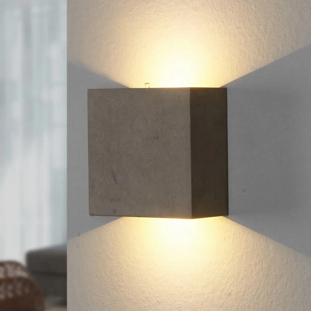 LED-væglampe Yva, grå, beton, 13 x 13 cm, op/ned^Lindby Clearance