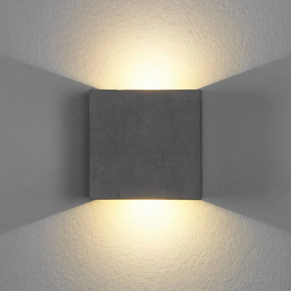 LED-væglampe Yva, grå, beton, 13 x 13 cm, op/ned^Lindby Clearance