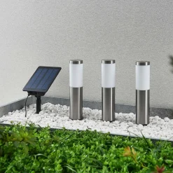Lindby Lexiane LED-solcellelamper, 3-sæt, stål