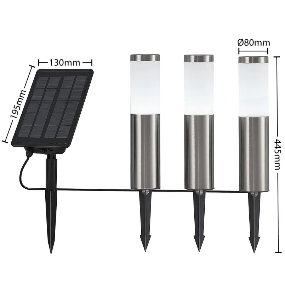 Lindby Lexiane LED-solcellelamper, 3-sæt, stål