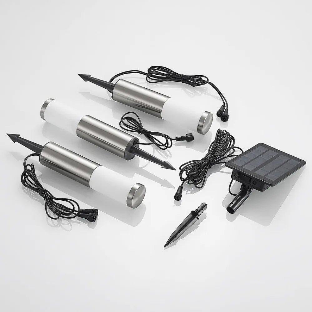 Lindby Lexiane LED-solcellelamper, 3-sæt, stål