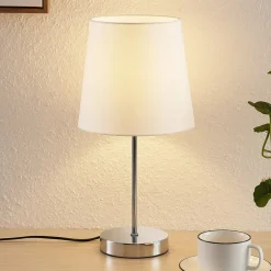 Lindby Bordlamper>Leza bordlampe, krom, hvid skærm