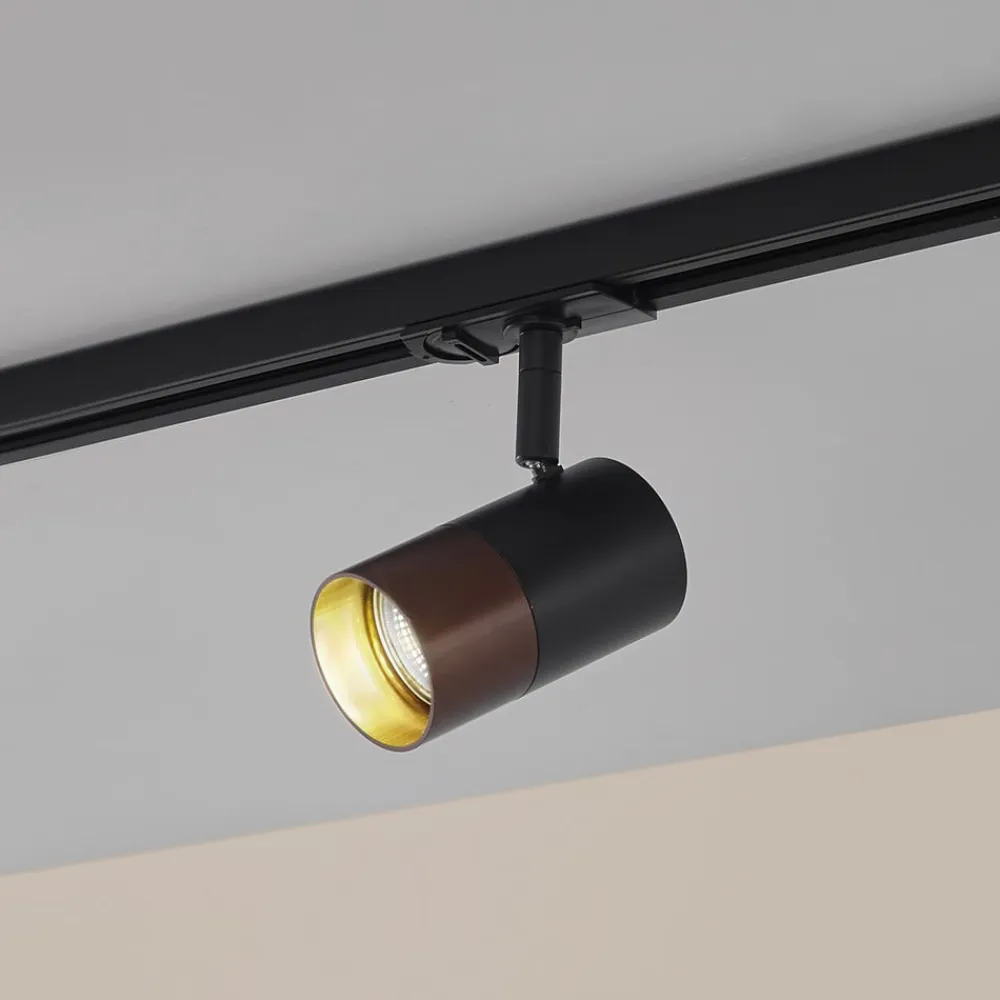 Lindby Linaro skinnespot, GU10, Ø 6 cm, sort/brun