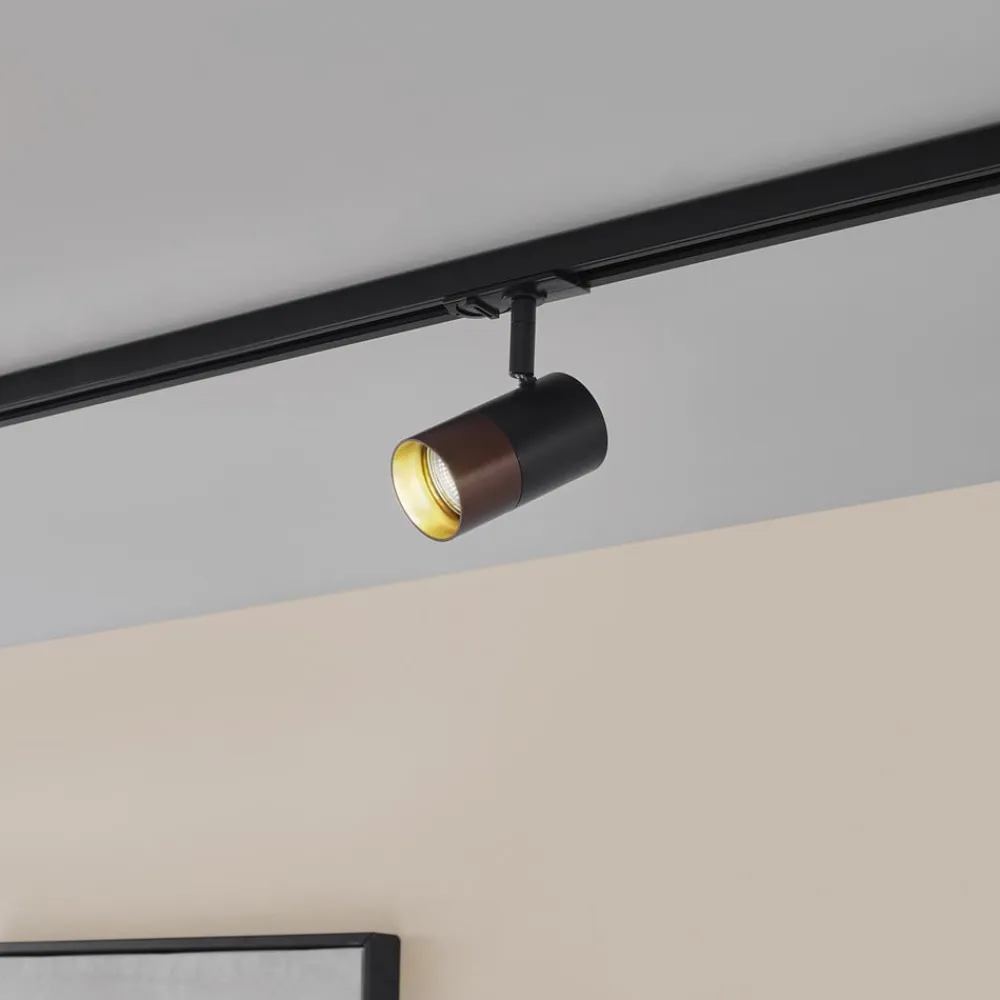 Lindby Linaro skinnespot, GU10, Ø 6 cm, sort/brun