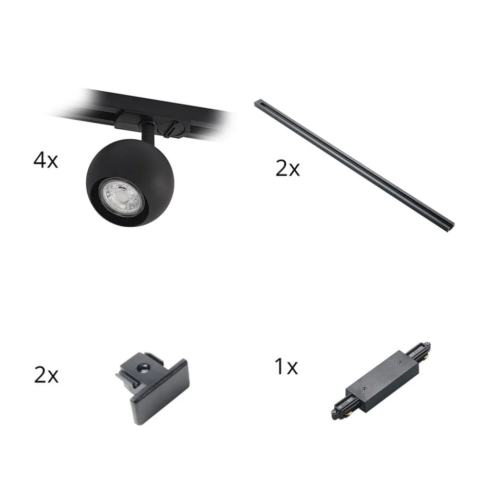 Linaro skinnesystem, GU10, 4 lyskilder, sort, Ø 9 cm^Lindby Online