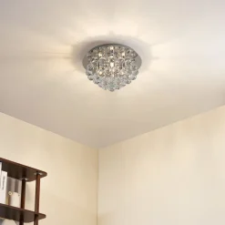 Lindby loftlampe Antonino, 4 lyskilder, krom, krystal, 35 cm