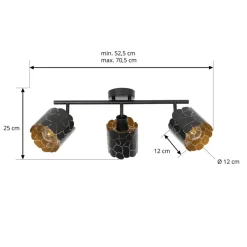 Lindby loftlampe Aralena, sort/guld, 3 lyskilder, længde 70 cm