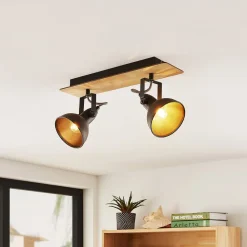 loftlampe Aylis, 2 lyskilder, 40 cm, sort, træ, E14^Lindby Hot