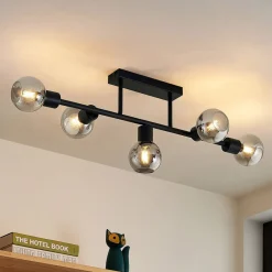 loftlampe Biscala, 5 lyskilder, sort/røget, E14^Lindby New