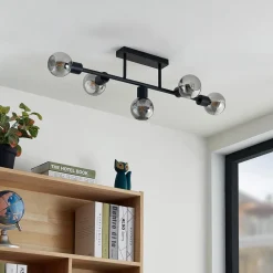 loftlampe Biscala, 5 lyskilder, sort/røget, E14^Lindby New