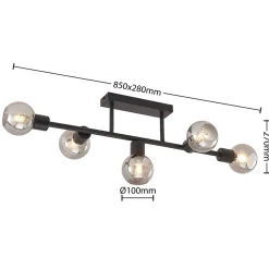 loftlampe Biscala, 5 lyskilder, sort/røget, E14^Lindby New