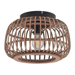 Lindby loftlampe Bominio, Ø 33 cm, rattan, træ, E27
