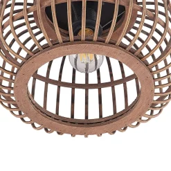 Lindby loftlampe Bominio, Ø 33 cm, rattan, træ, E27