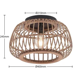 loftlampe Bominio, Ø 40 cm, rattan, træ, E27^Lindby Discount