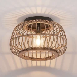 loftlampe Bominio, Ø 40 cm, rattan, træ, E27^Lindby Discount