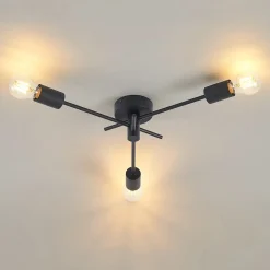 Lindby loftlampe Cerros, 3 lyskilder, sort, metal