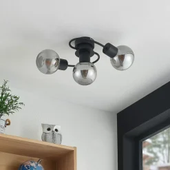 loftlampe Ciala, 3 lyskilder, sort, røgfarvet, glas^Lindby Sale