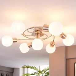 Lindby Gang|Loftlamper>loftlampe Ciala, 7 lyskilder, nikkelfarvet, glas