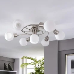 Lindby Gang|Loftlamper>loftlampe Ciala, 7 lyskilder, nikkelfarvet, glas