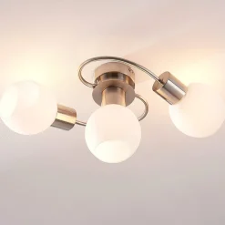 loftlampe Ciala, 3-lys, nikkelfarvet, glas^Lindby Hot