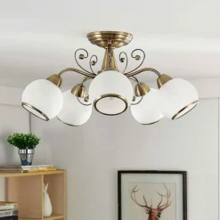 Lindby Gang|Loftlamper>loftlampe Corentin, 5 lyskilder, hvid/messing, glas