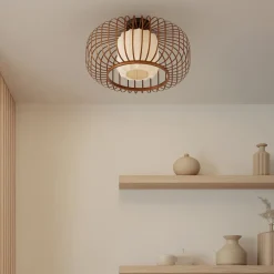 Lindby loftlampe Davella, Ø 50 cm, bambus, tekstil