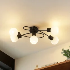 Lindby loftlampe Elaina, 66 cm, 5 lyskilder, sort/hvid, E14