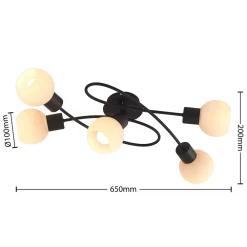 Lindby loftlampe Elaina, 66 cm, 5 lyskilder, sort/hvid, E14