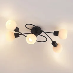 Lindby loftlampe Elaina, 66 cm, 5 lyskilder, sort/hvid, E14