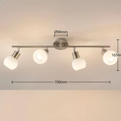 Lindby loftlampe Elaina, 70 cm, 4 lyskilder, nikkel, glas, E14