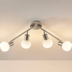 Lindby loftlampe Elaina, 70 cm, 4 lyskilder, nikkel, glas, E14