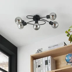 loftlampe Elaina, 66 cm, 5 lyskilder, sort/røget, E14^Lindby Best