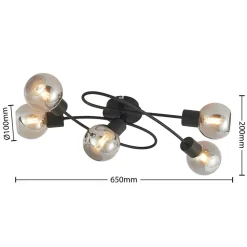 loftlampe Elaina, 66 cm, 5 lyskilder, sort/røget, E14^Lindby Best