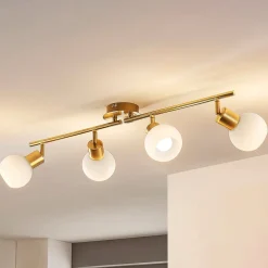 Lindby loftlampe Elaina, 70 cm, 4 lyskilder, messing, glas, E14