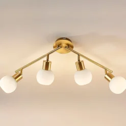 Lindby loftlampe Elaina, 70 cm, 4 lyskilder, messing, glas, E14