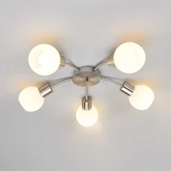 Lindby Loftlamper|Loftlamper>loftlampe Elaina, Ø 54cm, 5 lyskilder, nikkel, glas, E14