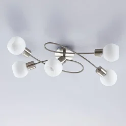 Lindby loftlampe Elaina, 65 cm, 5 lyskilder, nikkel, glas, E14