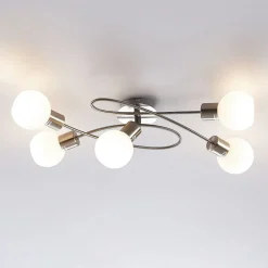 Lindby loftlampe Elaina, 65 cm, 5 lyskilder, nikkel, glas, E14