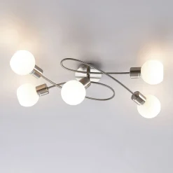 Lindby loftlampe Elaina, 65 cm, 5 lyskilder, nikkel, glas, E14