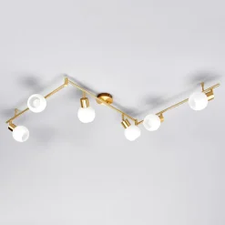 Lindby loftlampe Elaina, 180 cm, 6 lyskilder, messing, glas, E14