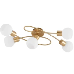 Lindby loftlampe Elaina, 66 cm, 5 lyskilder, messingfarvet, glas