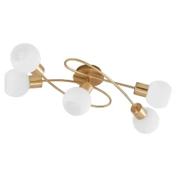 Lindby loftlampe Elaina, 66 cm, 5 lyskilder, messingfarvet, glas